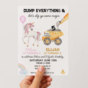 Verjaardagsfeest Unicorn en Bouwfeest Kaart