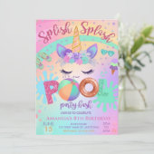Verjaardagsfeest Unicorn Float Splish Splash Zwemb Kaart (Staand voorkant)