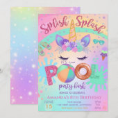 Verjaardagsfeest Unicorn Float Splish Splash Zwemb Kaart (Voorkant / Achterkant)