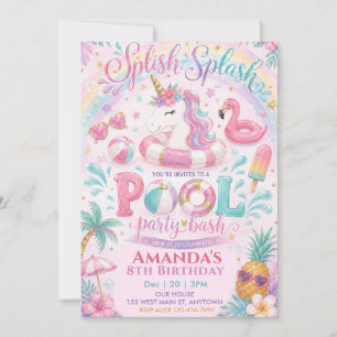 Verjaardagsfeest Unicorn Float Splish Splash Zwemb Kaart