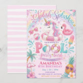 Verjaardagsfeest Unicorn Float Splish Splash Zwemb Kaart (Voorkant / Achterkant)