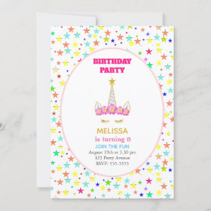 Verjaardagsfeest Unicorn & Meerkleurige Sterren Kaart
