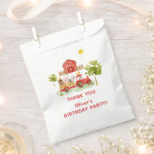 verjaardagsfeest van boerderijdieren met rode trek bedankzakje (Geknipt)