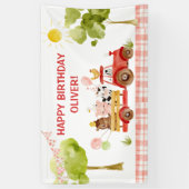 verjaardagsfeest van boerderijdieren met rode trek spandoek (Verticaal)