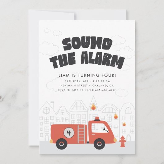 Verjaardagsfeest van brandweerauto jongens kaart (Voorkant)