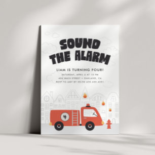Verjaardagsfeest van brandweerauto jongens kaart