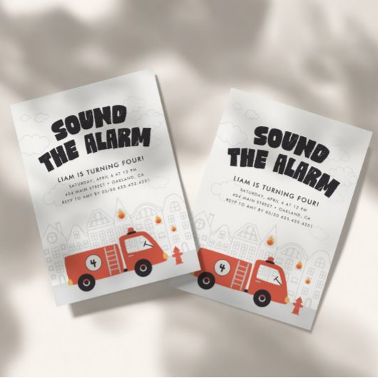 Verjaardagsfeest van brandweerauto jongens kaart