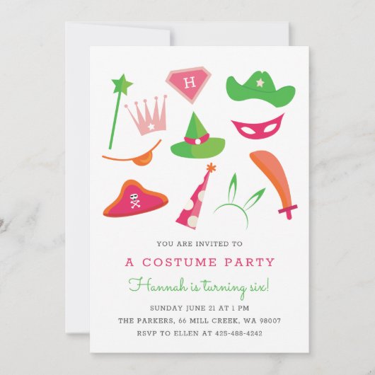 verjaardagsfeest van Costume Party Kaart (Voorkant)