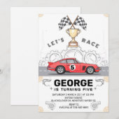 Verjaardagsfeest van de autorace kaart (Voorkant / Achterkant)