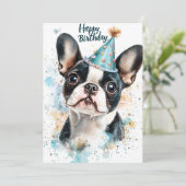 Verjaardagsfeest van de Boston Terrier Kaart (Staand voorkant)