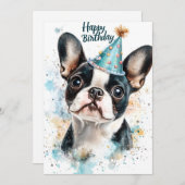 Verjaardagsfeest van de Boston Terrier Kaart (Voorkant / Achterkant)