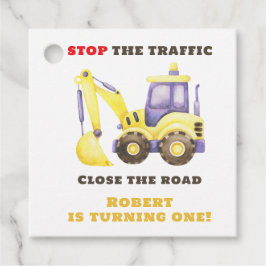 Verjaardagsfeest van de bouwtruckgraafmachine bedankjes labels