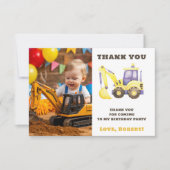 Verjaardagsfeest van de bouwtruckgraafmachine bedankkaart (Voorkant)