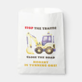 Verjaardagsfeest van de bouwtruckgraafmachine bedankzakje (Voorkant)