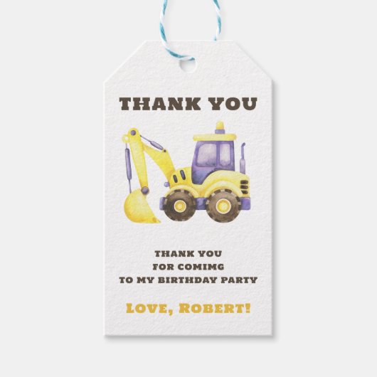 Verjaardagsfeest van de bouwtruckgraafmachine cadeaulabel (Voorkant)