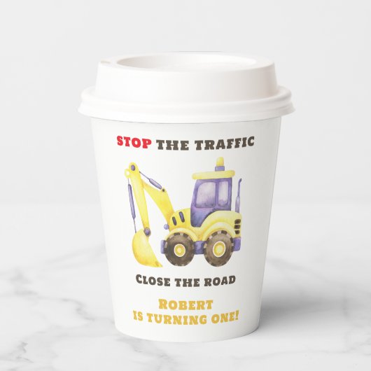 Verjaardagsfeest van de bouwtruckgraafmachine papieren bekers (Achterkant)