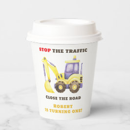 Verjaardagsfeest van de bouwtruckgraafmachine papieren bekers