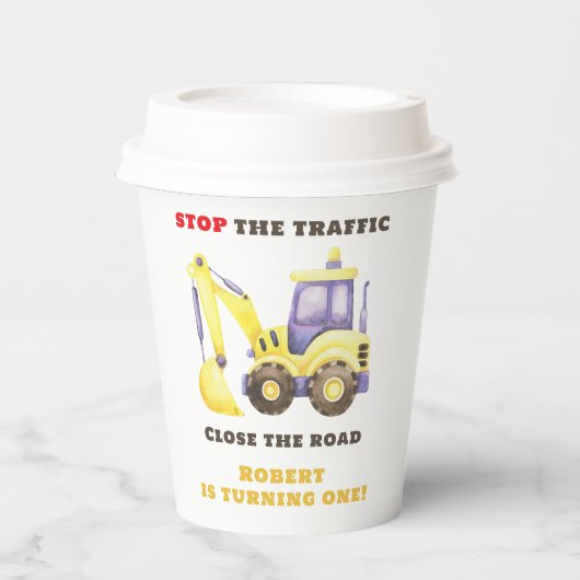 Verjaardagsfeest van de bouwtruckgraafmachine papieren bekers (Voorkant)