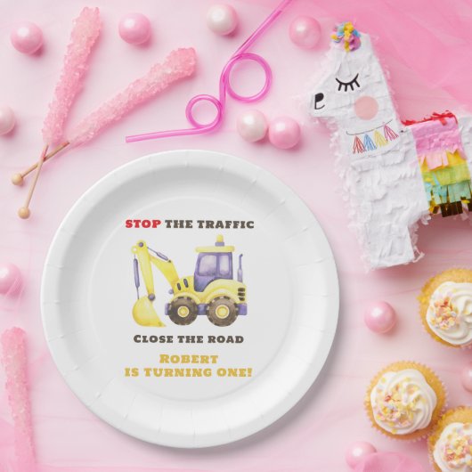 Verjaardagsfeest van de bouwtruckgraafmachine papieren bordje (Feest)