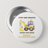 Verjaardagsfeest van de bouwtruckgraafmachine ronde button 7,6 cm (Voorkant /achterkant)