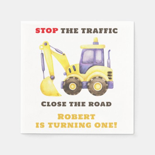 Verjaardagsfeest van de bouwtruckgraafmachine servet (Voorkant)