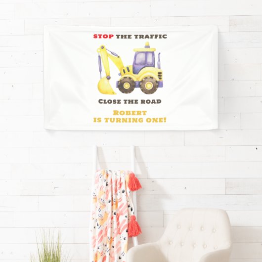 Verjaardagsfeest van de bouwtruckgraafmachine spandoek (Insitu)
