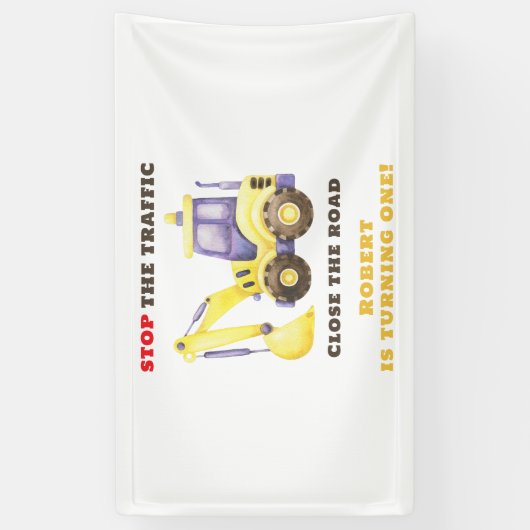 Verjaardagsfeest van de bouwtruckgraafmachine spandoek (Verticaal)