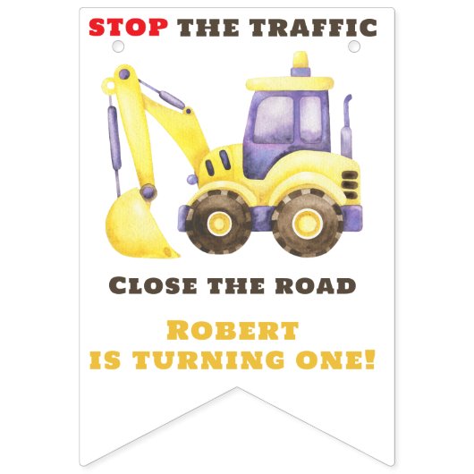 Verjaardagsfeest van de bouwtruckgraafmachine vlaggetjes (Tweede vlag)