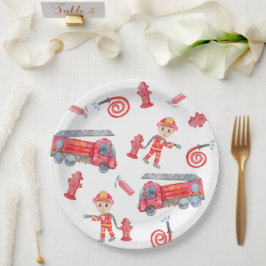 Verjaardagsfeest van de brandweerman papieren bordje