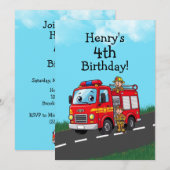 Verjaardagsfeest van de brandweerwagen in kind kaart (Voorkant / Achterkant)