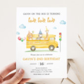 Verjaardagsfeest van de dierenschoolbus kaart