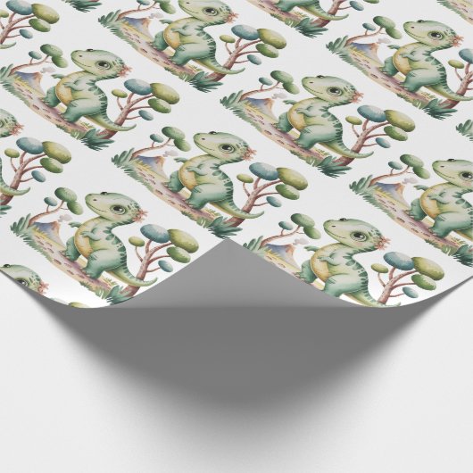 Verjaardagsfeest van de dinosaurus Adventure Boy Cadeaupapier (Hoek)