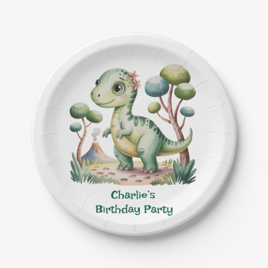 Verjaardagsfeest van de dinosaurus Adventure Boy Papieren Bordje (Voorkant)