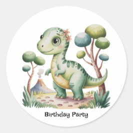 Verjaardagsfeest van de dinosaurus Adventure Boy Ronde Sticker