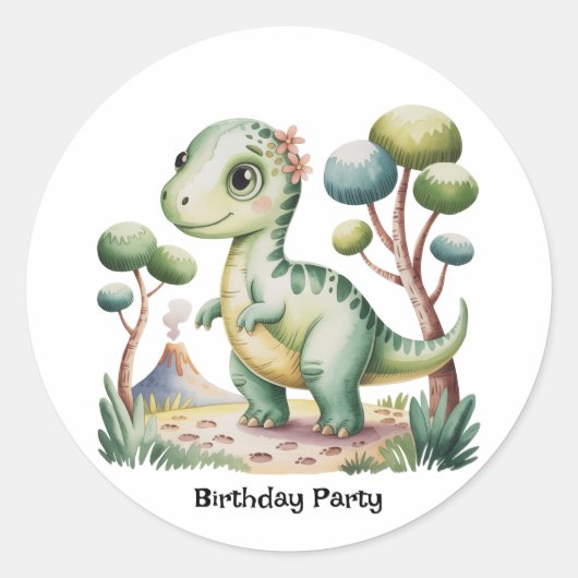 Verjaardagsfeest van de dinosaurus Adventure Boy Ronde Sticker (Voorkant)