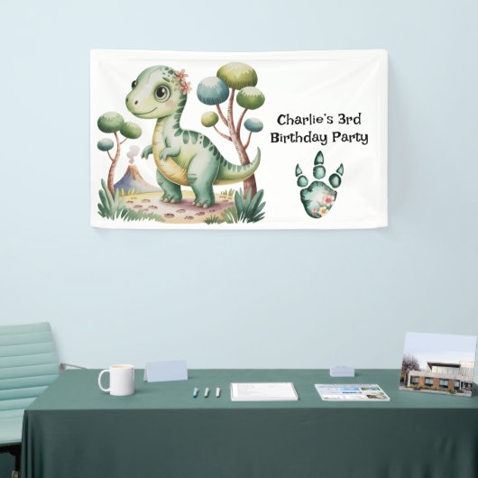 Verjaardagsfeest van de dinosaurus Adventure Boy Spandoek (Beurs)