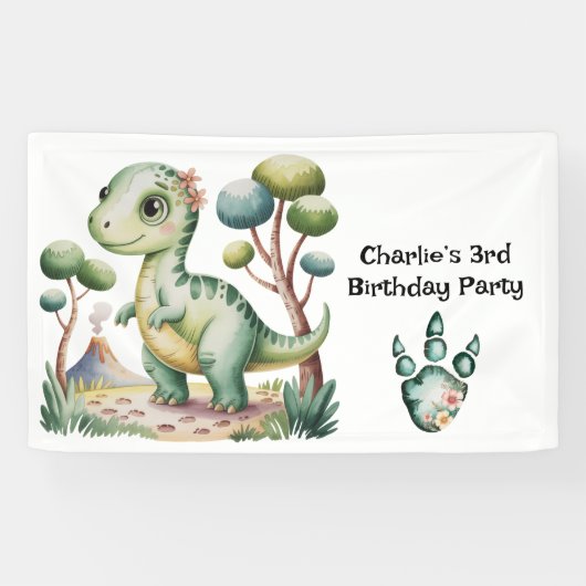 Verjaardagsfeest van de dinosaurus Adventure Boy Spandoek (Horizontaal)