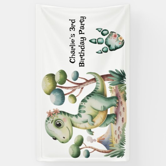 Verjaardagsfeest van de dinosaurus Adventure Boy Spandoek (Verticaal)