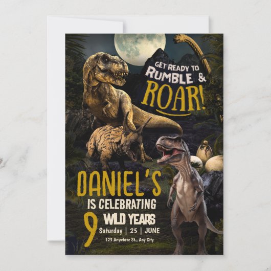 Verjaardagsfeest van de dinosaurus, brullende T Re Kaart (Voorkant)