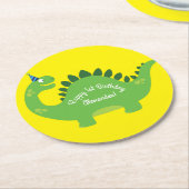 Verjaardagsfeest van de dinosaurus ronde kartonnen onderzetter (Gebogen)