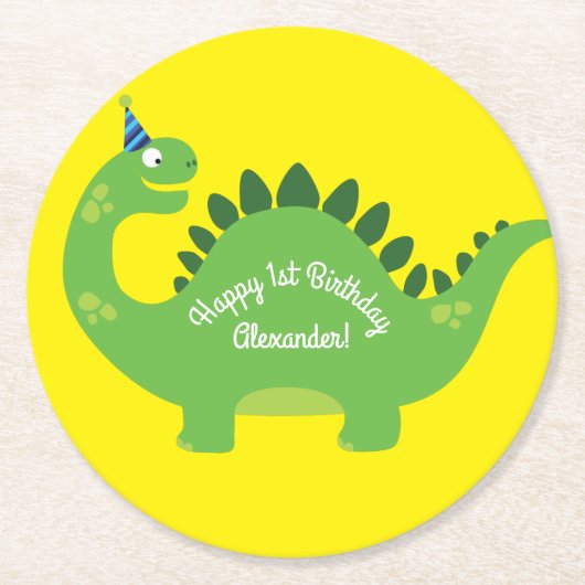 Verjaardagsfeest van de dinosaurus ronde kartonnen onderzetter (Voorkant)