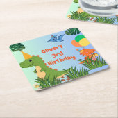 Verjaardagsfeest van de dinosaurus - Schattige din Kartonnen Onderzetters (Schuin)