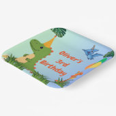 Verjaardagsfeest van de dinosaurus - Schattige din Papieren Bordje (Gebogen)