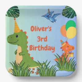 Verjaardagsfeest van de dinosaurus - Schattige din Papieren Bordje