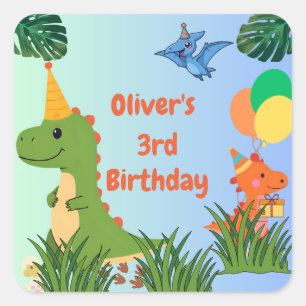 Verjaardagsfeest van de dinosaurus - Schattige din Vierkante Sticker
