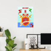 Verjaardagsfeest van de Draken Slayer Ridder Verha Poster (Thuiskantoor)