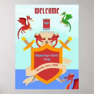Verjaardagsfeest van de Draken Slayer Ridder Verha Poster