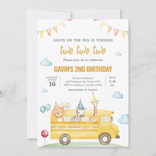 Verjaardagsfeest van de gele schoolbus kaart (Voorkant)