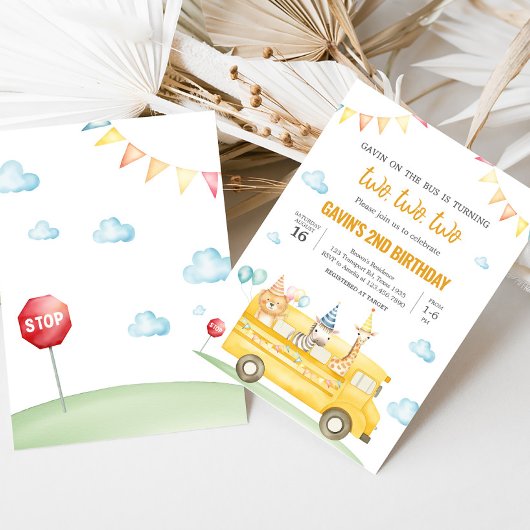 Verjaardagsfeest van de gele schoolbus kaart