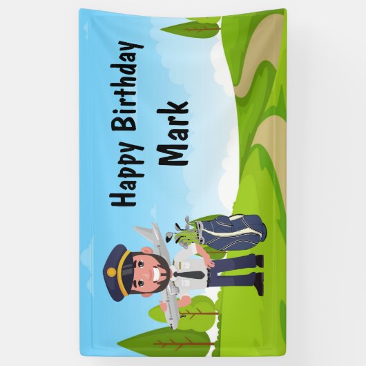 Verjaardagsfeest van de golfpiloot spandoek (Verticaal)
